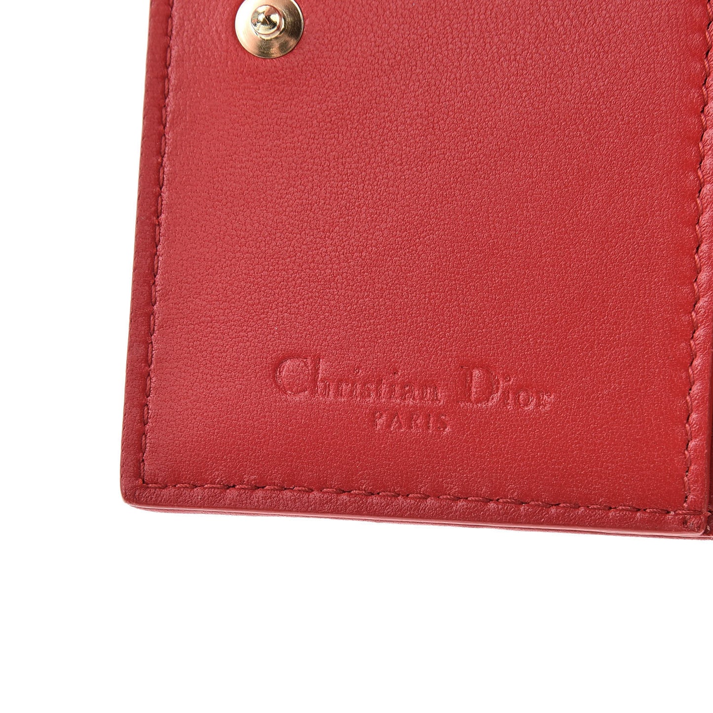 Lambskin Cannage Small Lady Dior Flap Card Holder Red