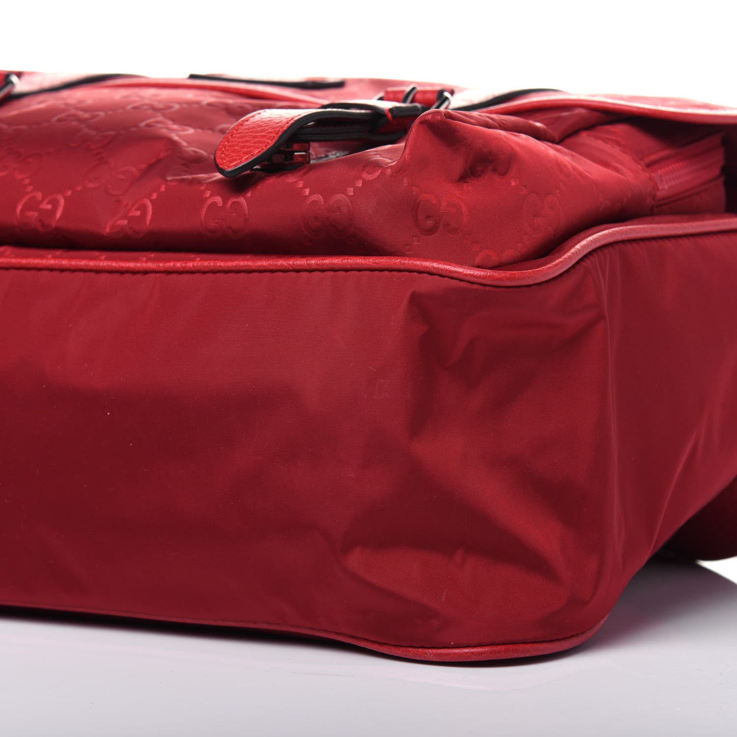 Gucci Nylon Monogram Double Buckle Flap Messenger Bag Vibrant Red 7 of 12