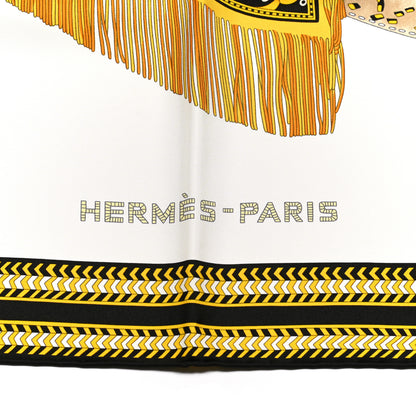 Hermes Silk Selle Des Steppes Scarf 90 White Or Black 4 of 5