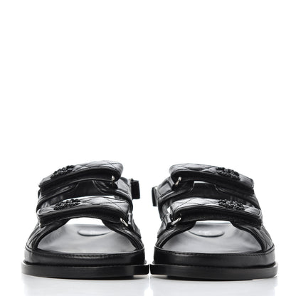 Chanel Lambskin Velcro Dad Sandals 41 Black 2 of 13