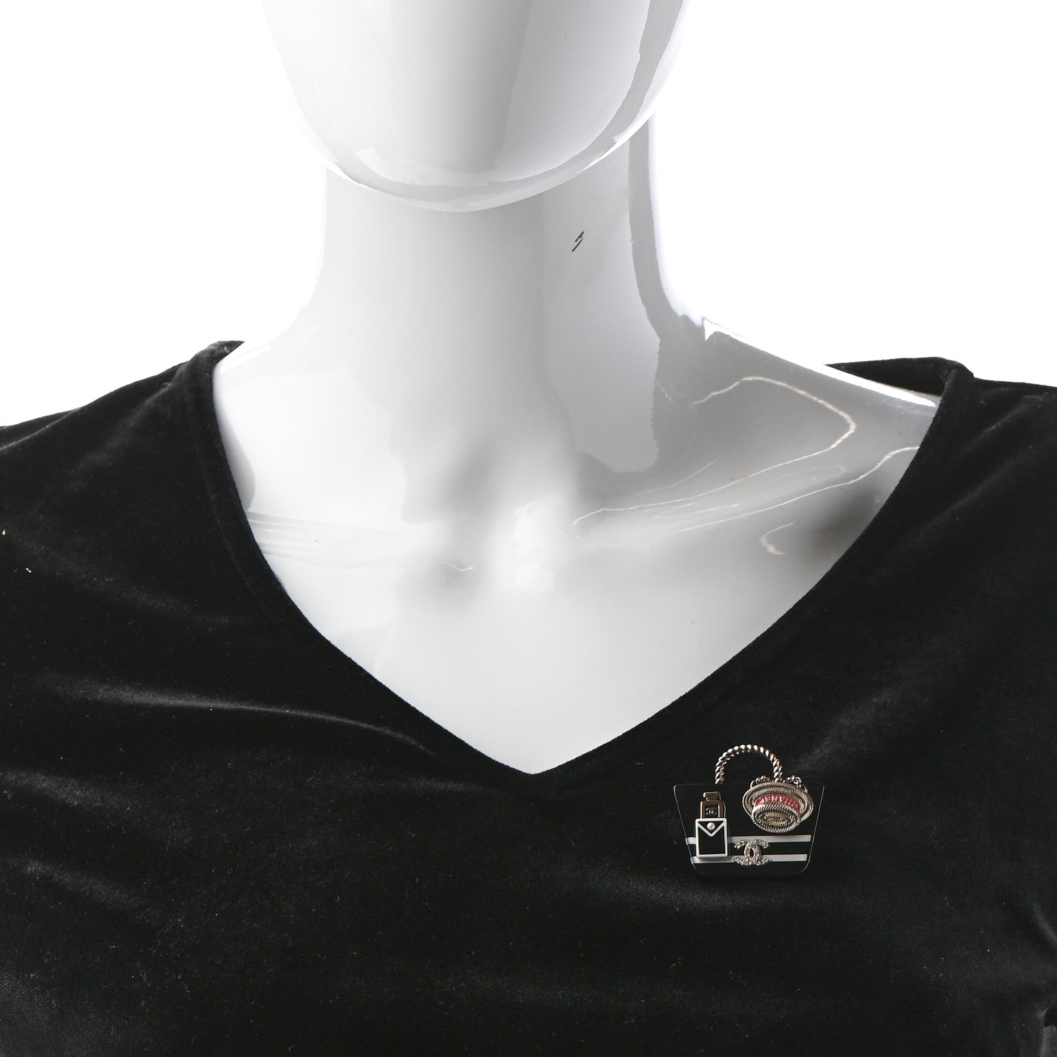 Chanel Resin Crystal Pearl Bag Hat Brooch Gold Black White 2 of 6