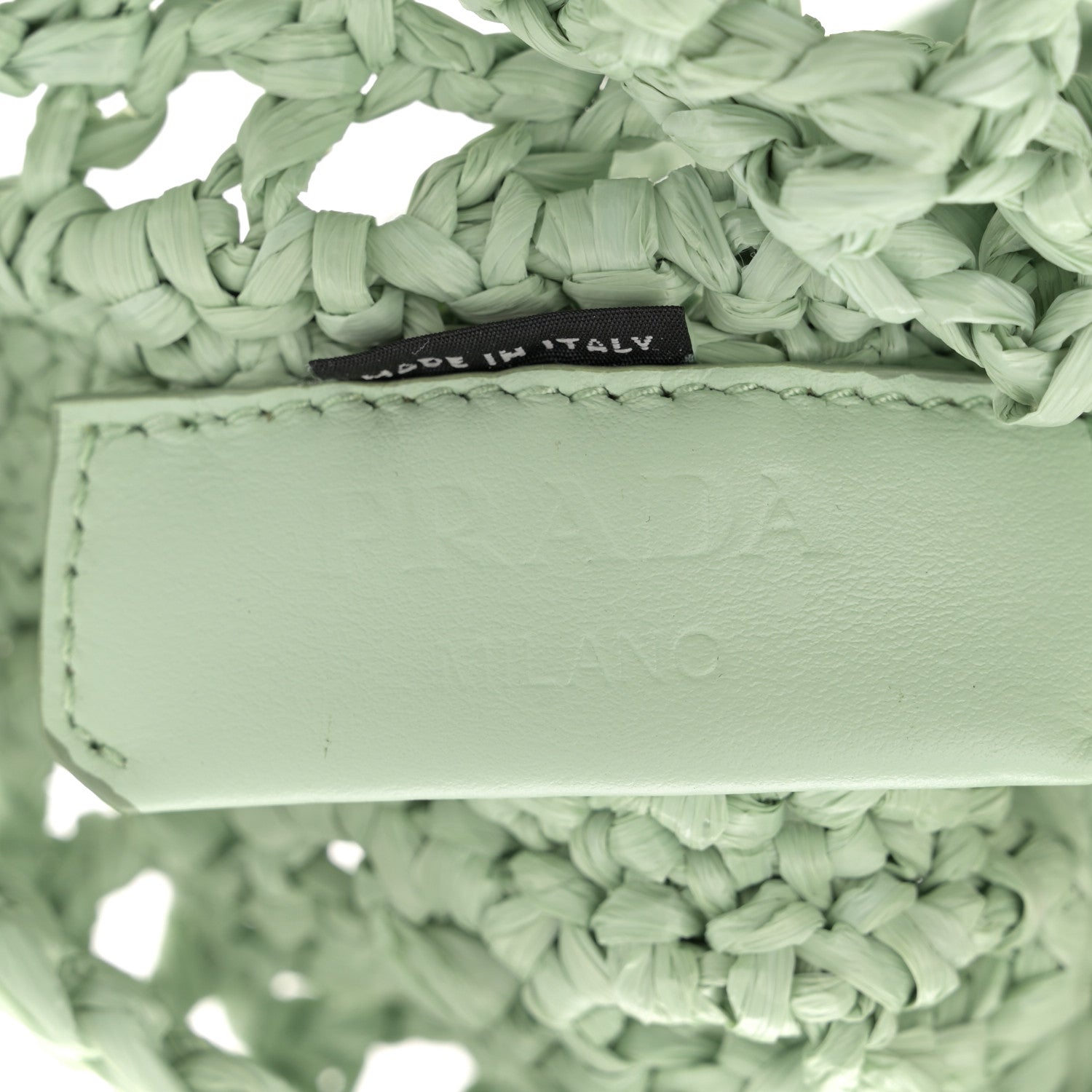 Prada Yarn Raffia Effect Crochet Logo Embroidered Tote Bag Acqua 6 of 10