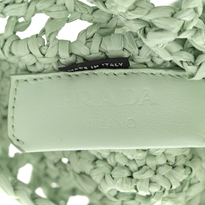 Prada Yarn Raffia Effect Crochet Logo Embroidered Tote Bag Acqua 6 of 10