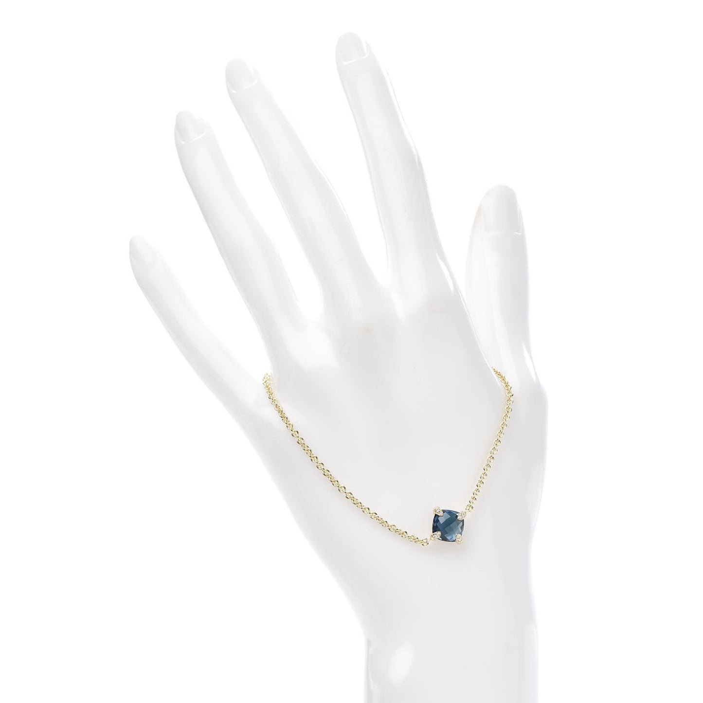 18K Yellow Gold Hampton Blue Topaz Diamond 8mm Chatelaine Chain Bracelet