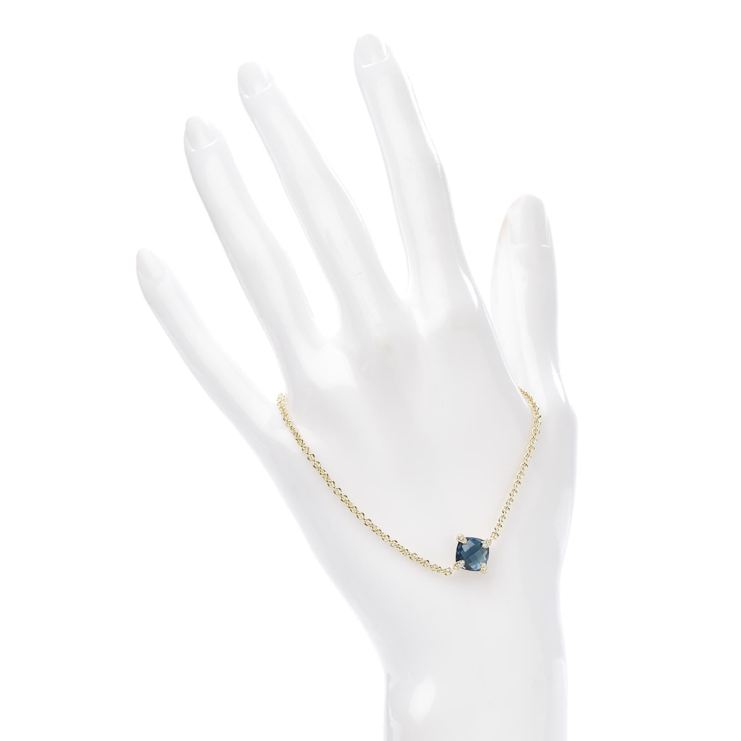 David Yurman 18K Yellow Gold Hampton Blue Topaz Diamond 8mm Chatelaine Chain Bracelet 2 of 4