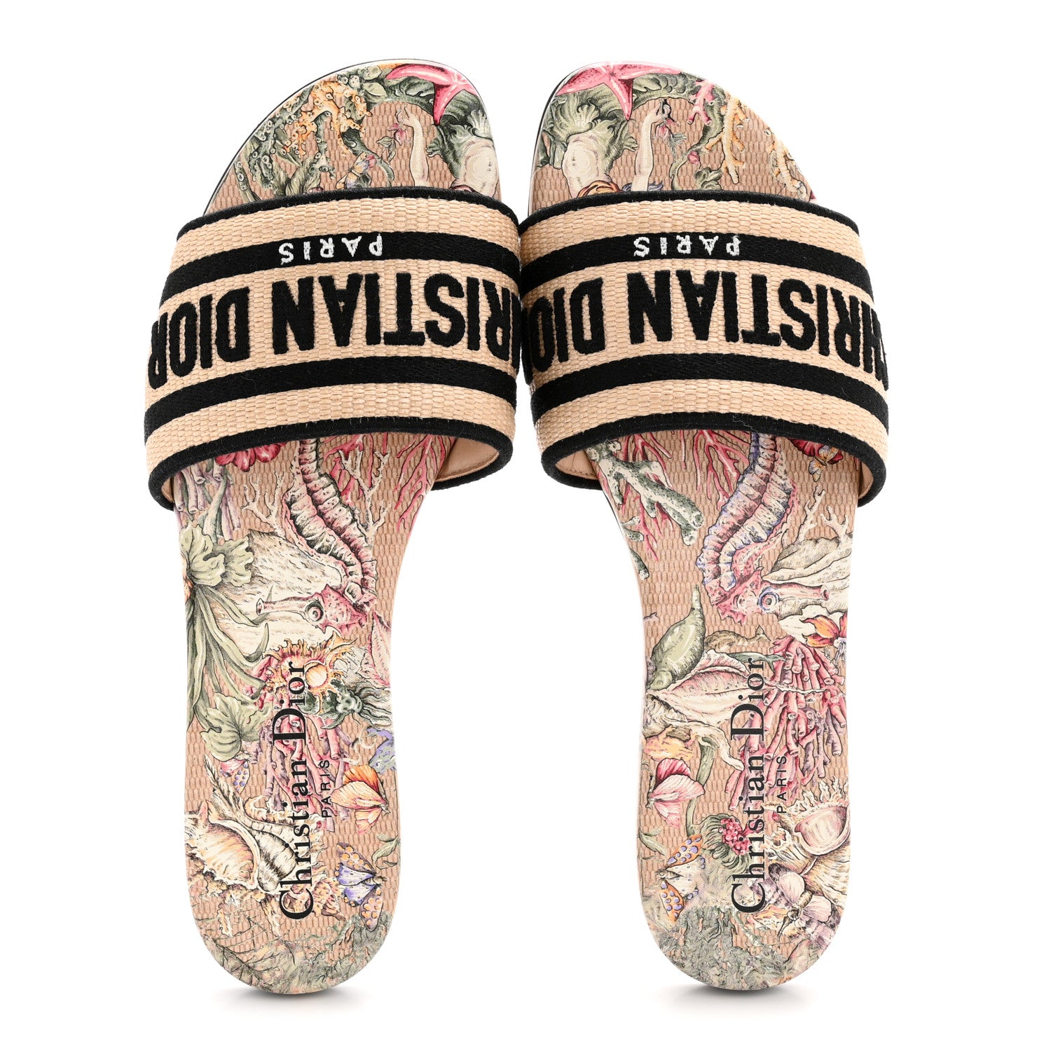 Christian Dior Straw Embroidered Cabinet De La Mer Dway Flat Slide Sandals 36 Multicolor 2 of 9