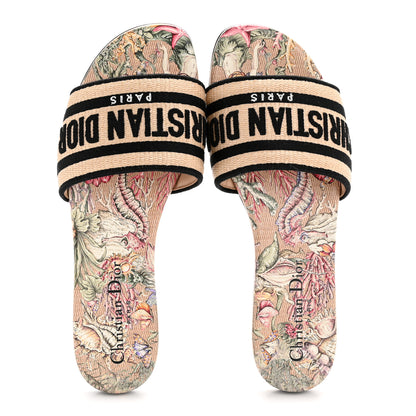 Christian Dior Straw Embroidered Cabinet De La Mer Dway Flat Slide Sandals 36 Multicolor 2 of 9