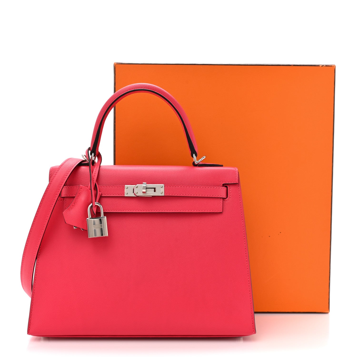 Hermes Madame Calfskin Kelly Sellier 25 Rose Extreme Rouge Piment 15 of 15