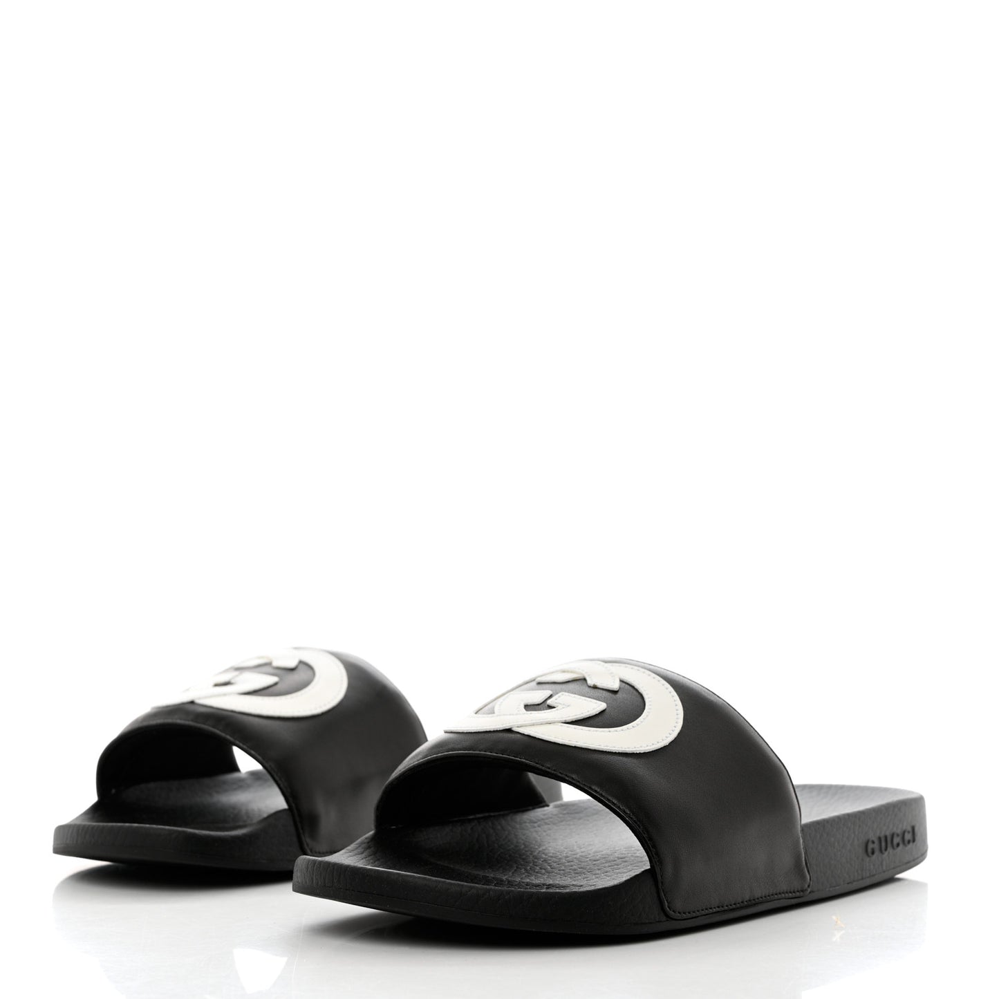 Nappa Miro Soft Calfskin Interlocking G Mens Slide Sandals 9 Black White