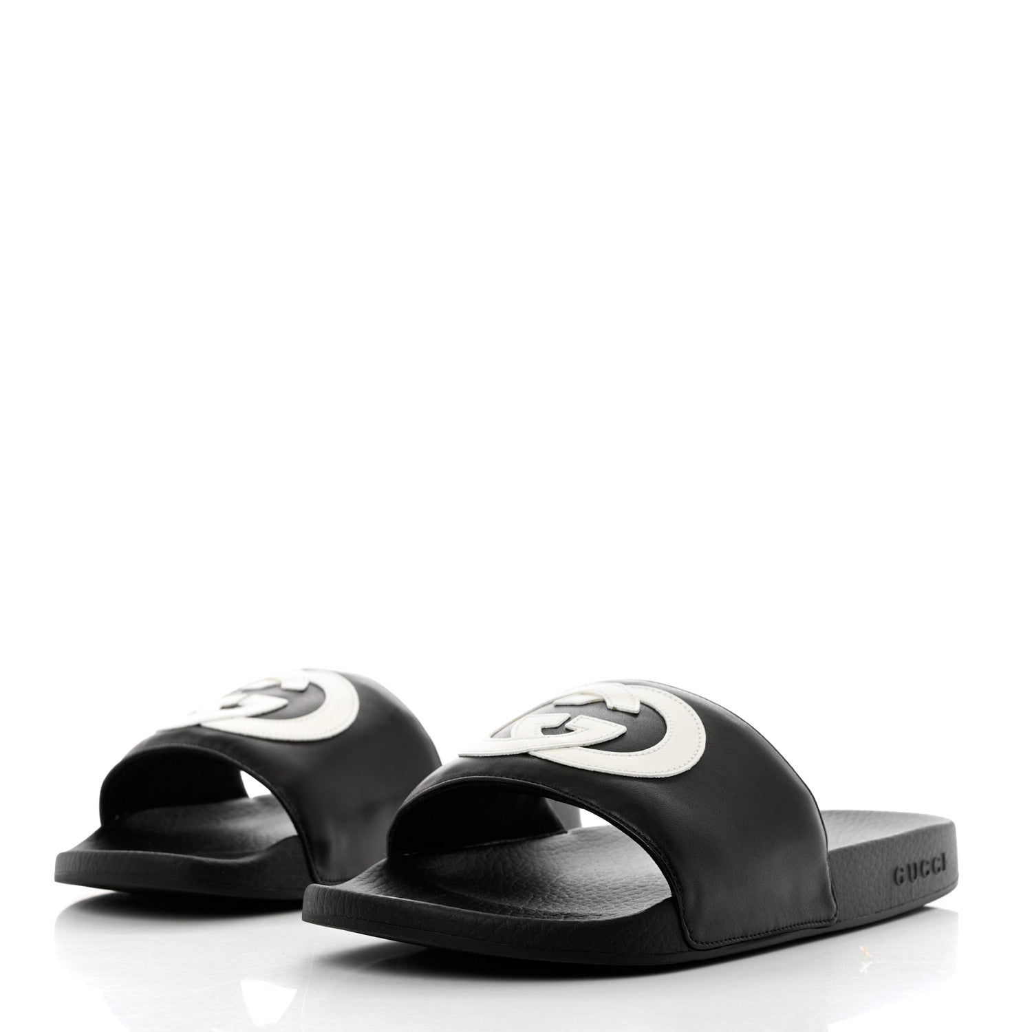 Gucci Nappa Miro Soft Calfskin Interlocking G Mens Slide Sandals 9 Black White 3 of 8