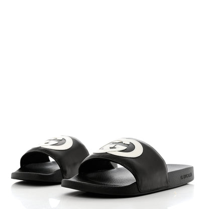 Gucci Nappa Miro Soft Calfskin Interlocking G Mens Slide Sandals 9 Black White 3 of 8