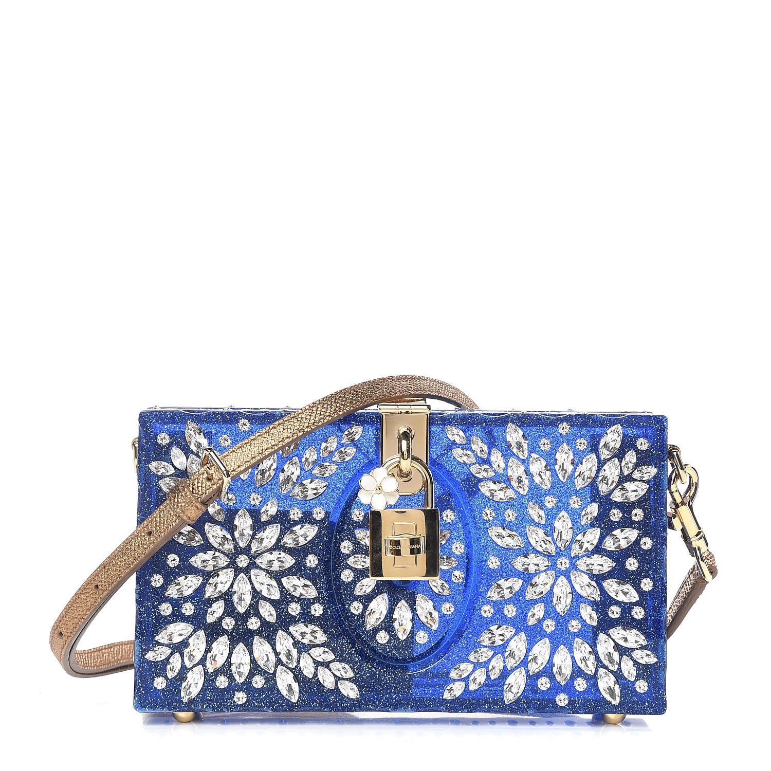 Dolce & Gabbana Crystal Embellished Plexiglass Dolce Box Clutch Blue 1 of 10