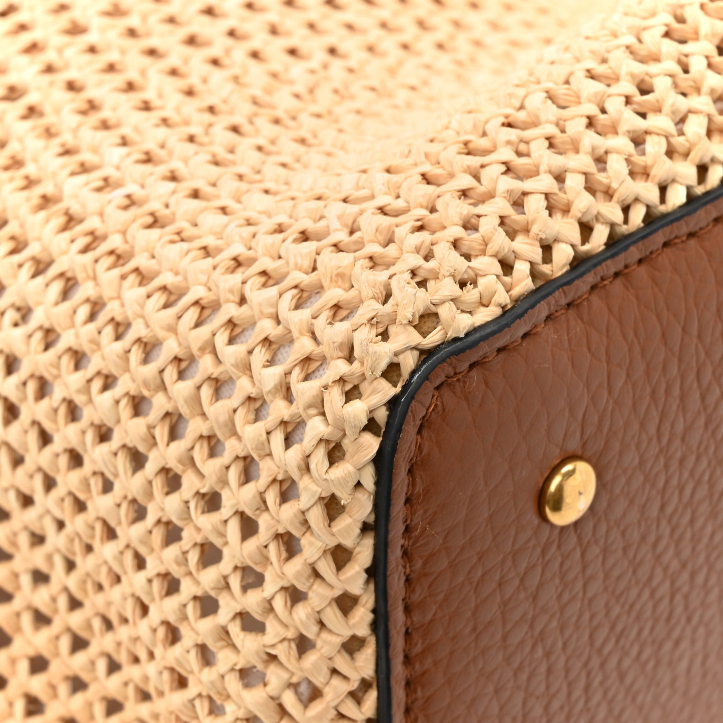 Raffia Grained Calfskin Medium Rockstud Vlogo Tote Naturale