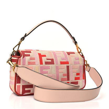 Fendi Canvas Vitello King FF Embroidered Baguette Rosa Quarzo Bloody Mary Multicolor 3 of 9