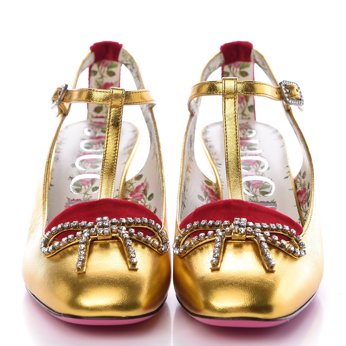 Metallic Nappa Velvet Crystal Bow Anita Pumps 39.5 Gold