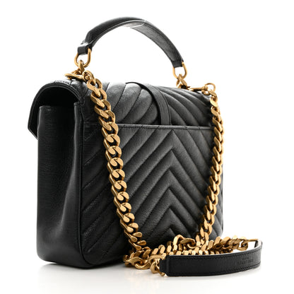 Saint Laurent Sheepskin Matelasse Chevron Monogram Medium College Bag Black 3 of 10