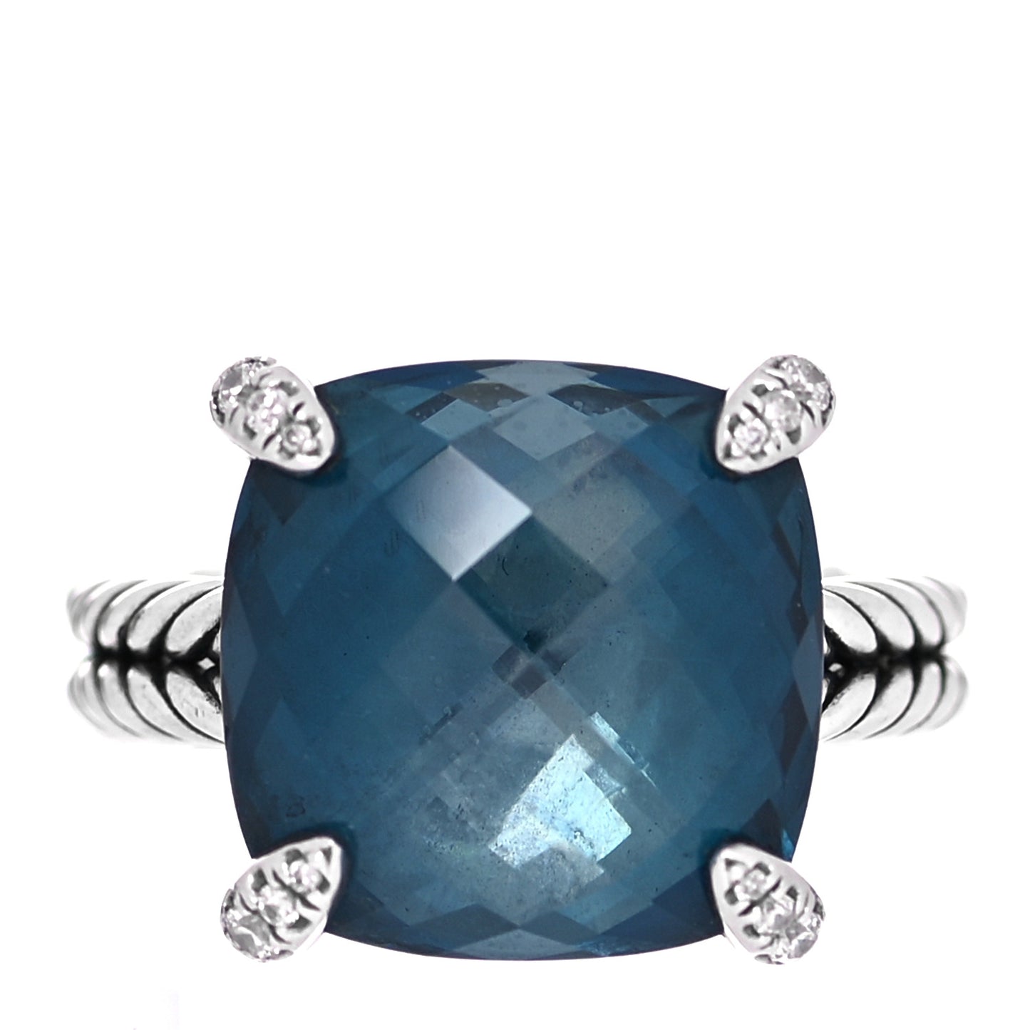 Sterling Silver Diamond Hampton Blue Topaz 14mm Chatelaine Ring 54 7