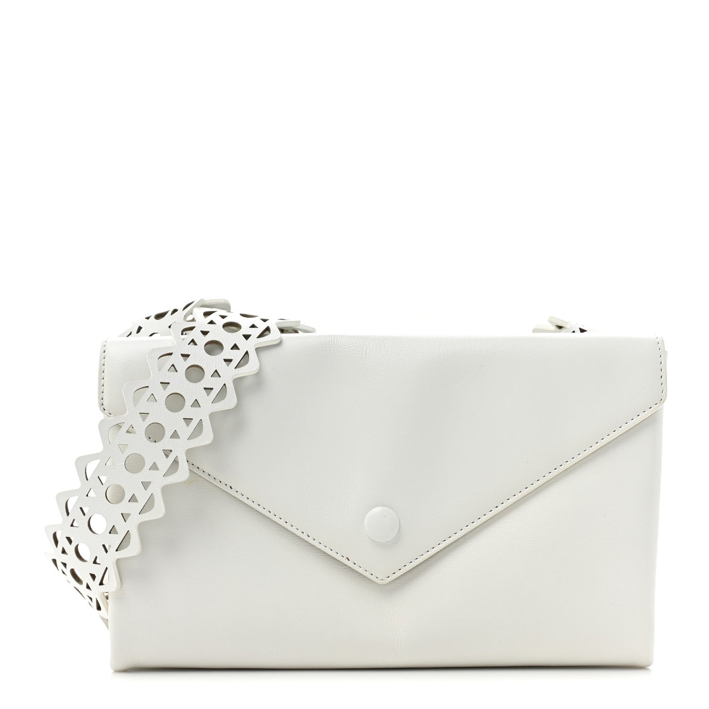 Calfskin Laser Cut Oum Double Envelope Clutch Crossbody White