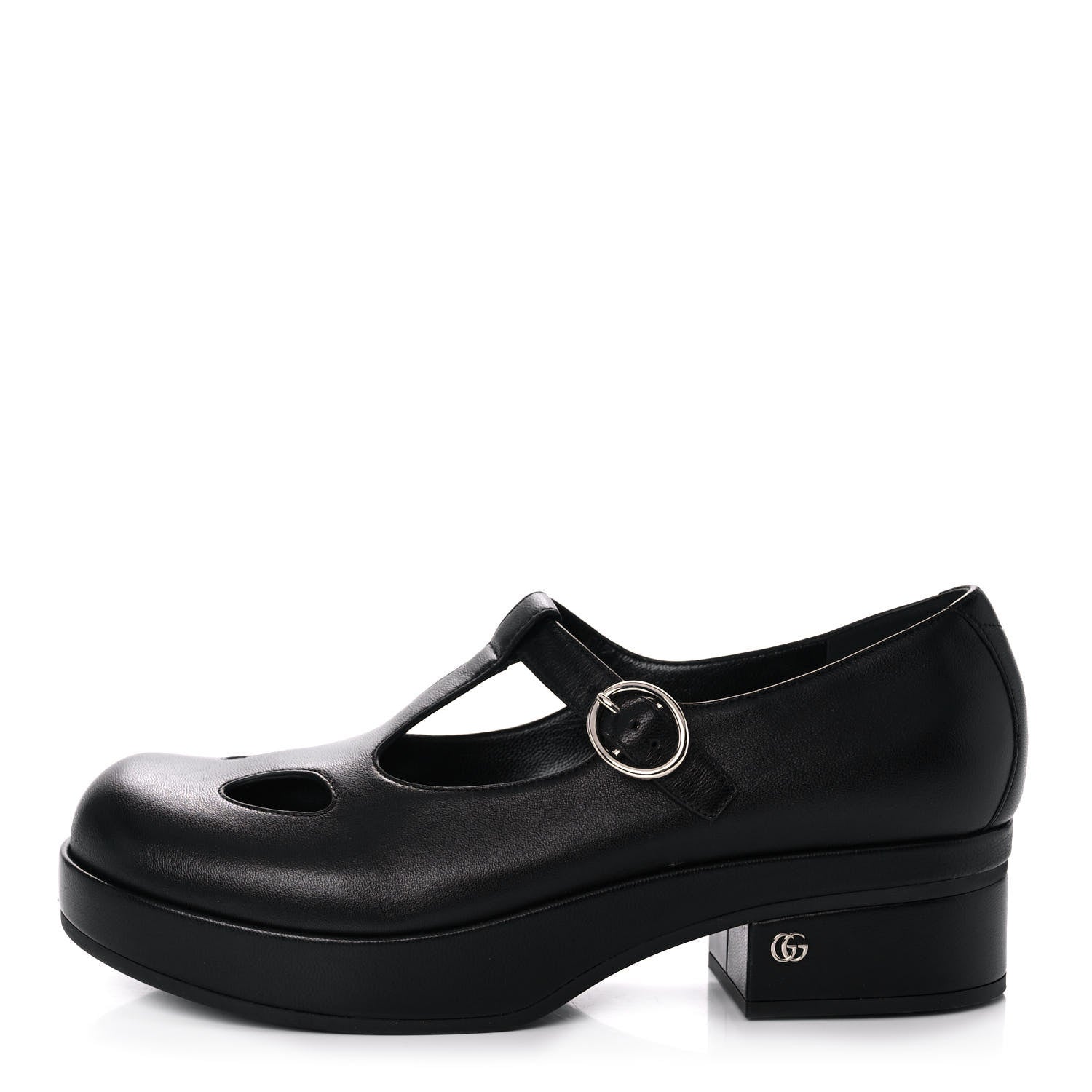 Gucci Calfskin T-Strap Mary Jane Platform Low-Heel Pumps 37.5 Black 1 of 10