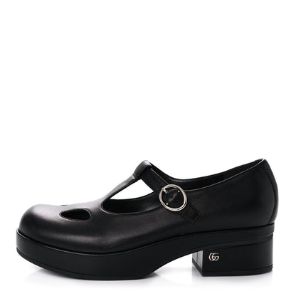 Gucci Calfskin T-Strap Mary Jane Platform Low-Heel Pumps 37.5 Black 1 of 10