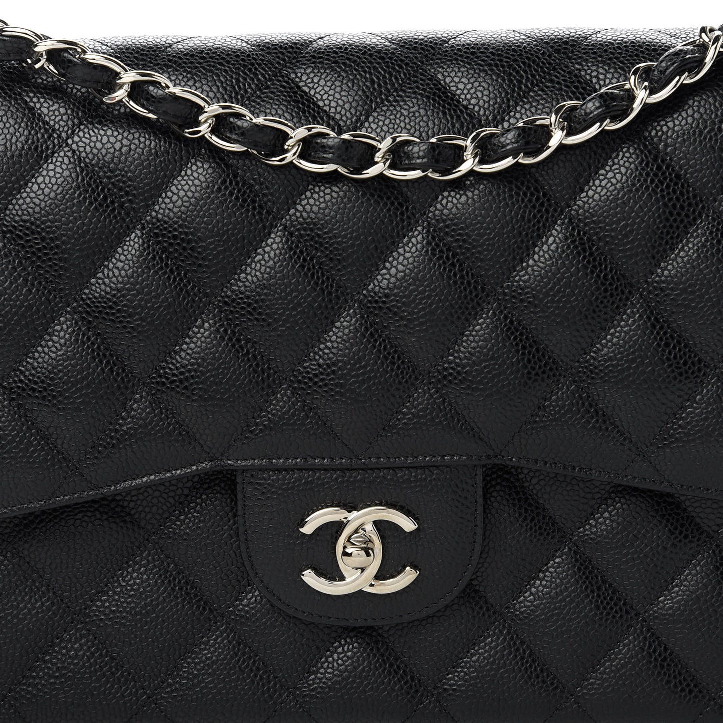 Caviar Quilted Jumbo Double Flap Black
