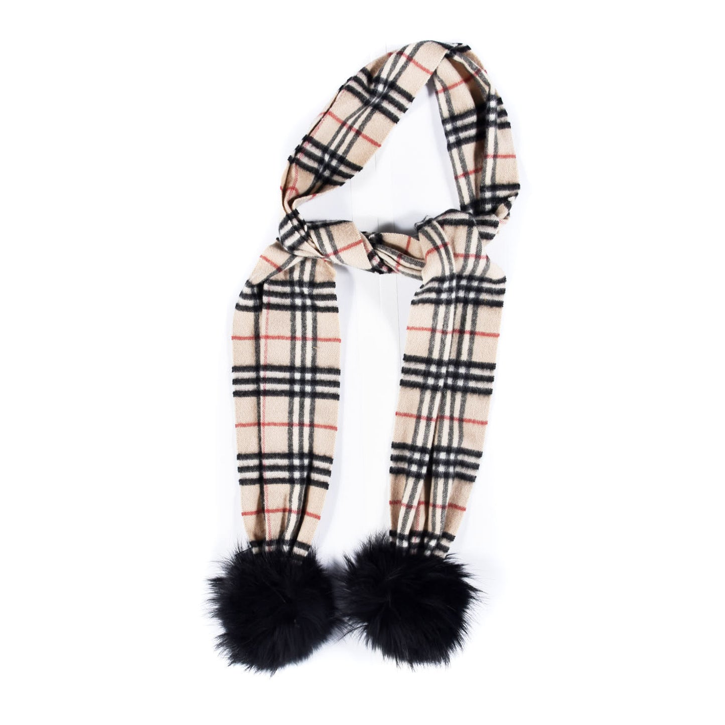 Cashmere Check Fox Fur Scarf Camel