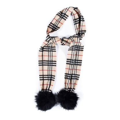 Burberry Cashmere Check Fox Fur Scarf Camel 1 of 3