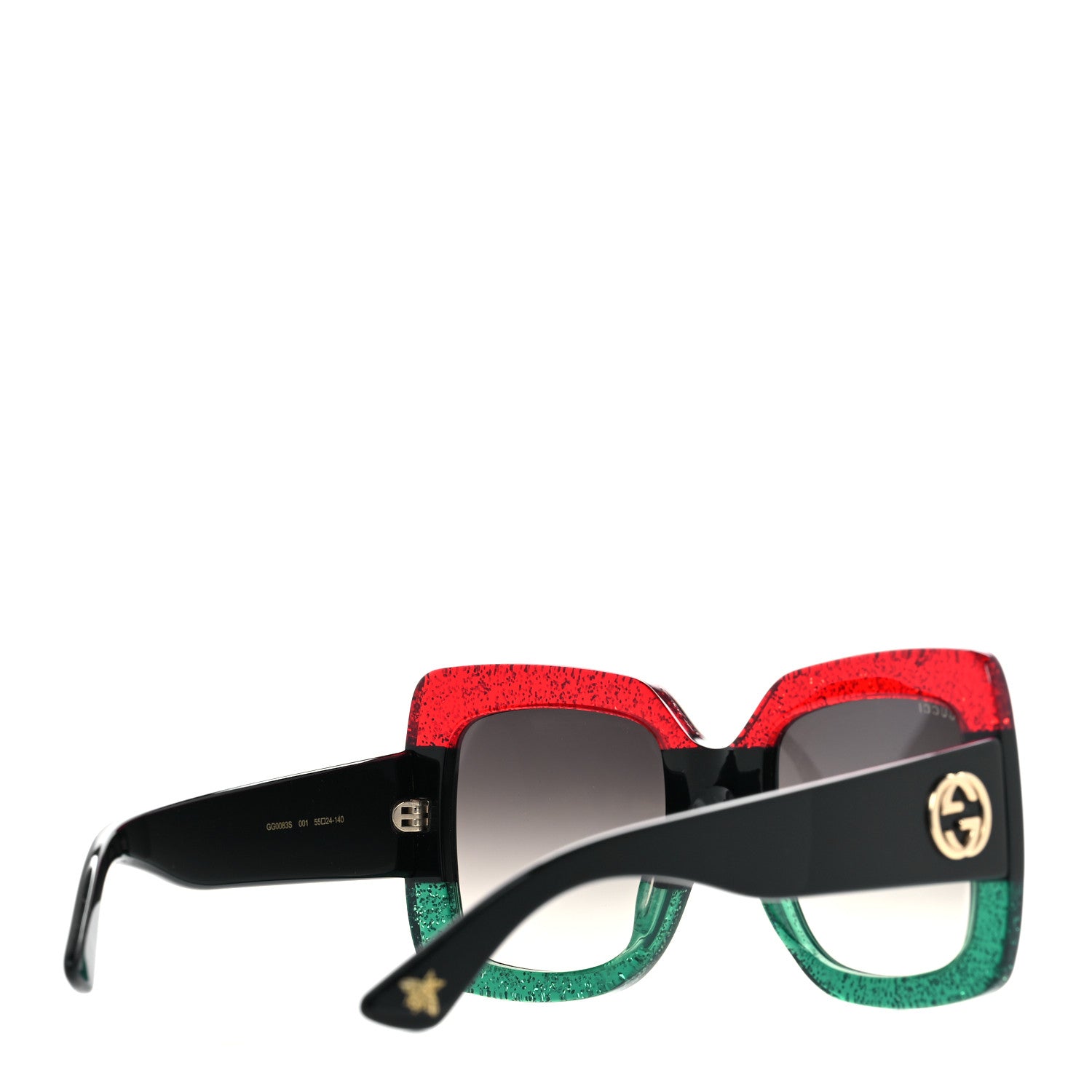 Gucci Acetate Square Frame Sunglasses GG0083S Glitter Red Black Green 4 of 9