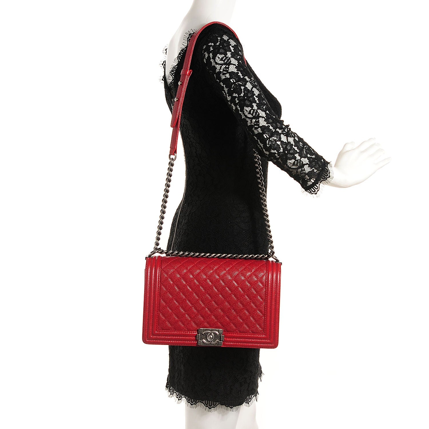 Chanel Caviar Quilted New Medium Boy Flap Dark Red 2 of 9