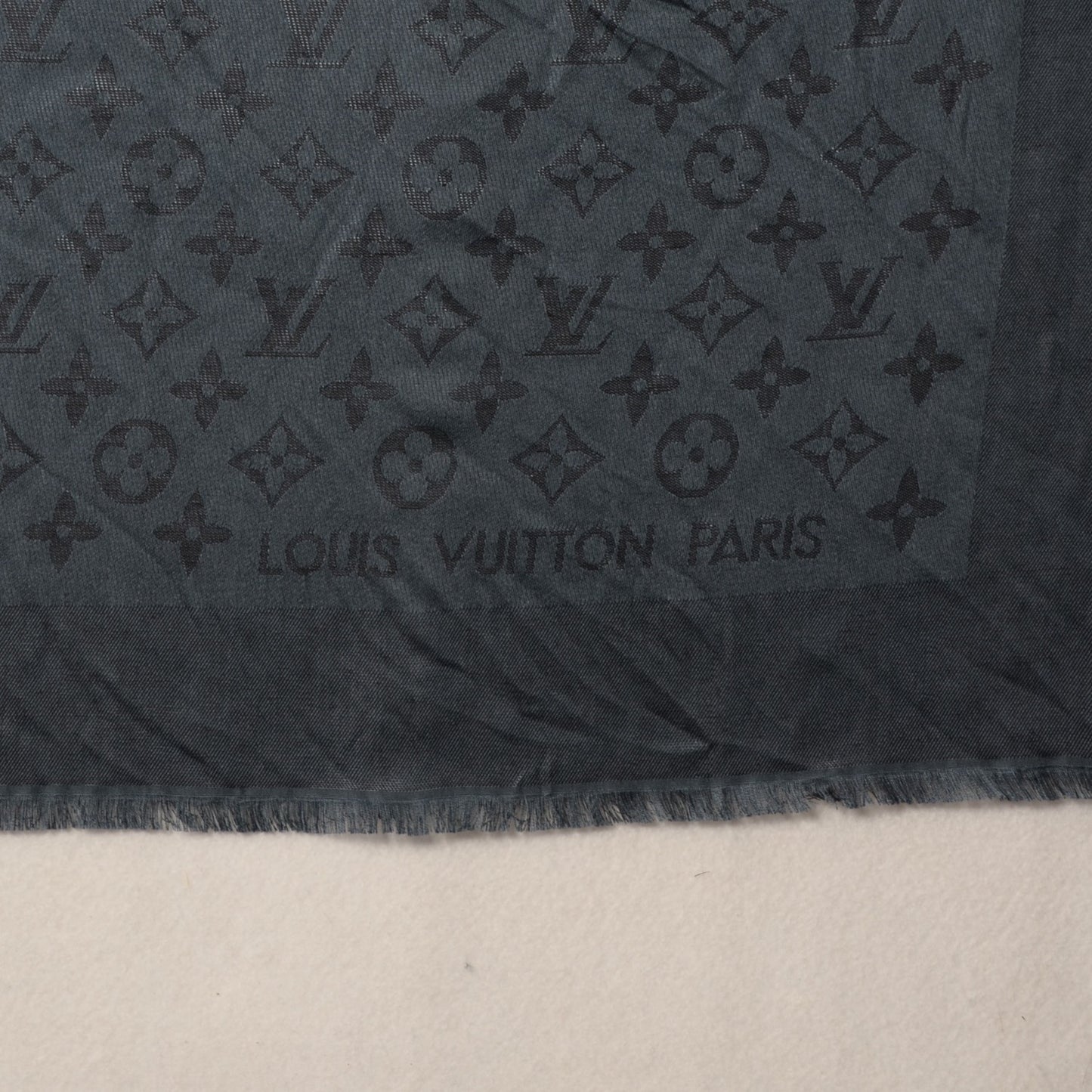 Silk Wool Monogram Voile Shawl Anthracite