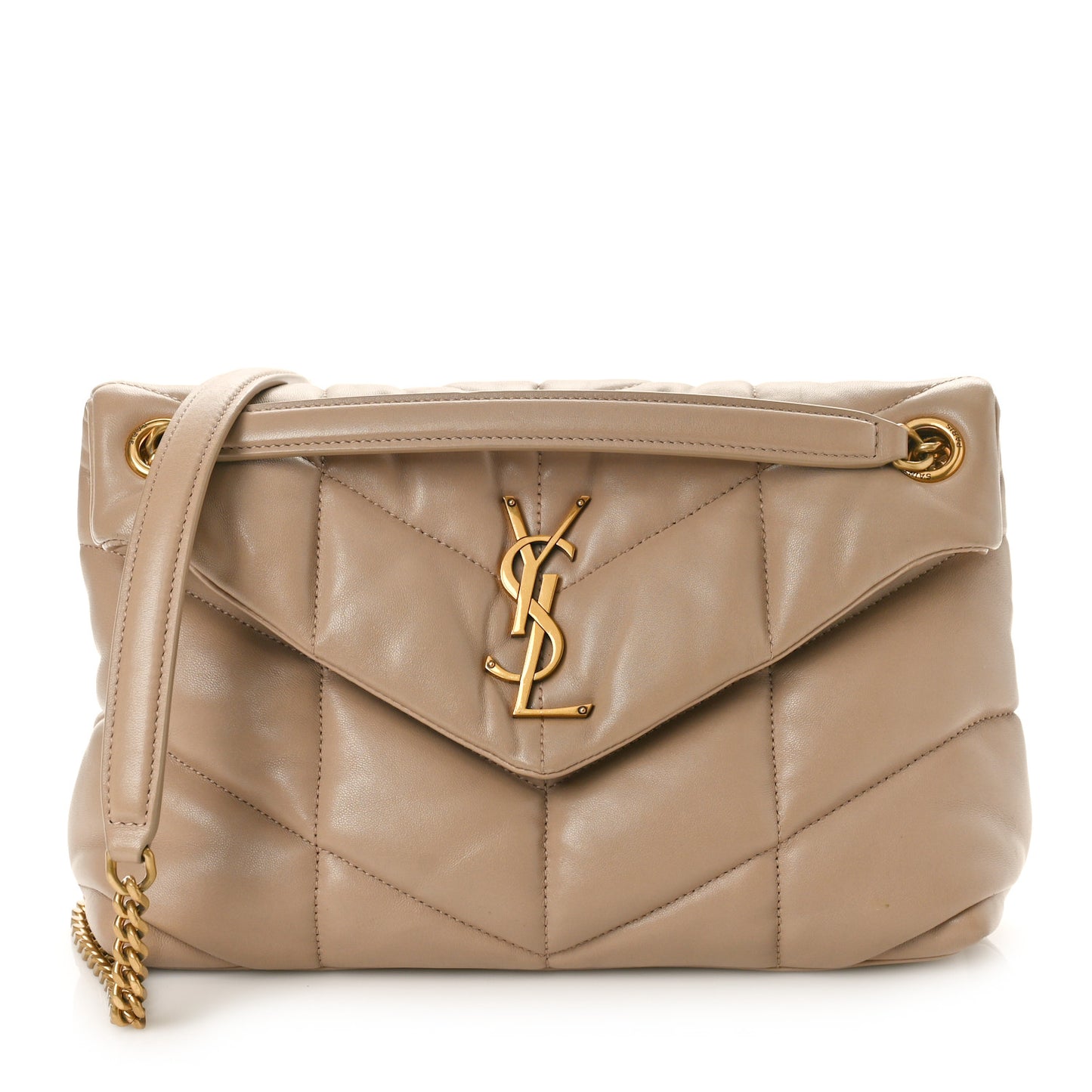 Lambskin Quilted Medium Loulou Puffer Monogram Chain Satchel Dark Beige