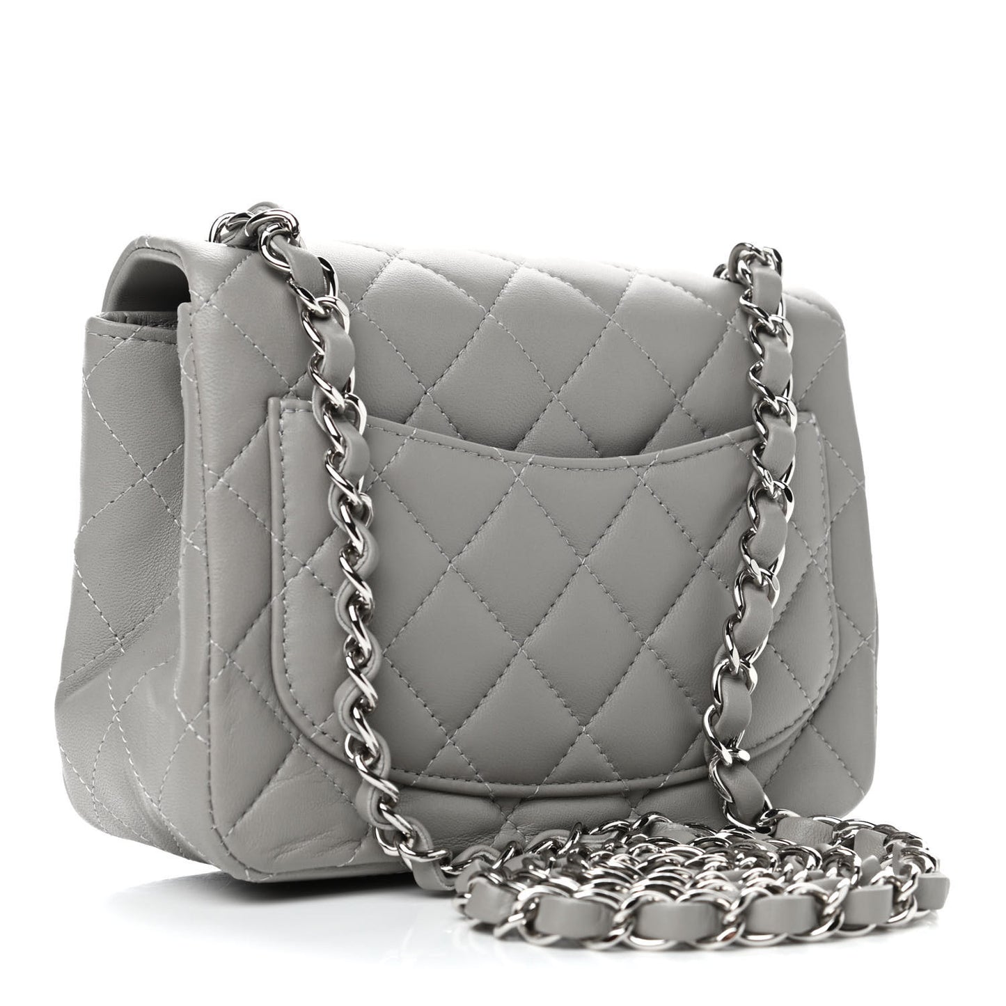 Lambskin Quilted Mini Square Flap Light Grey