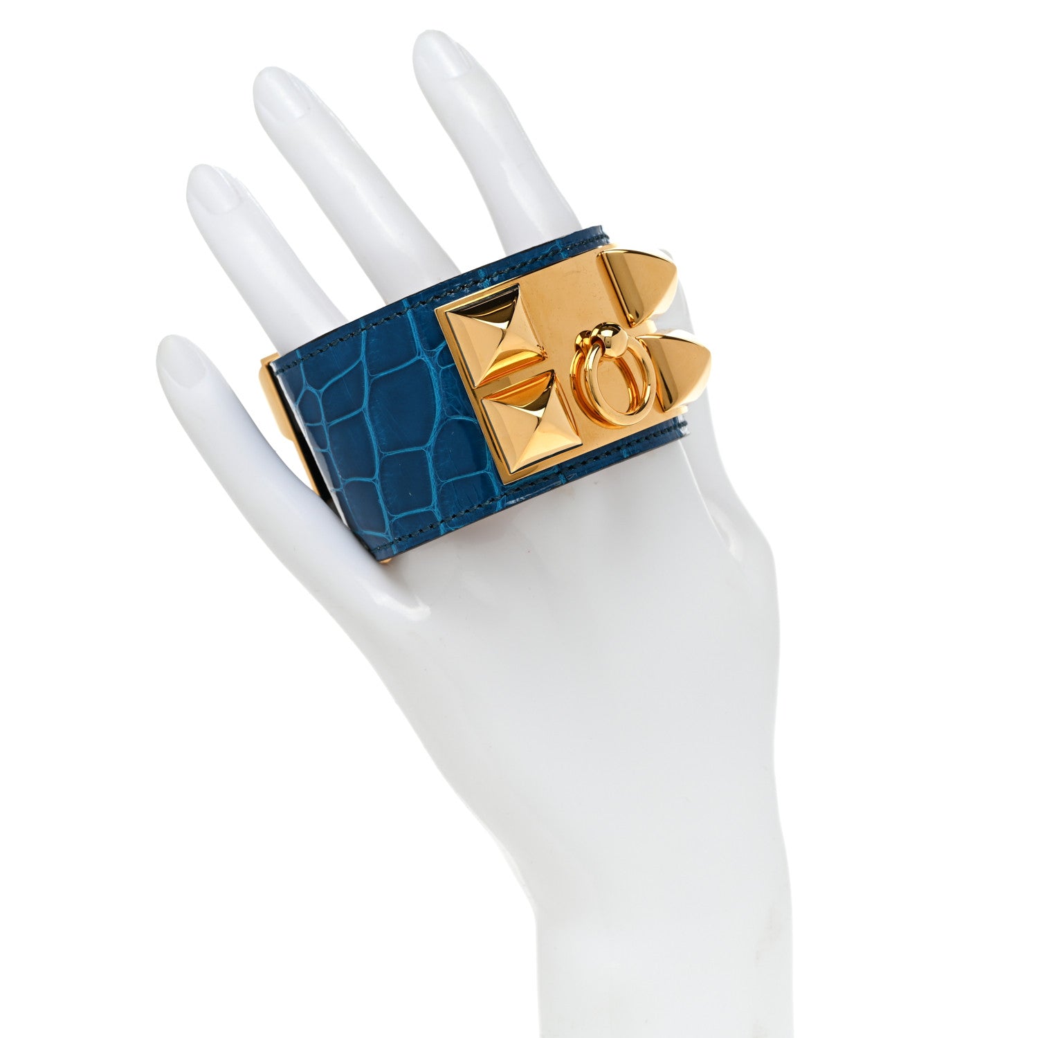 Hermes Shiny Alligator Collier De Chien CDC Bracelet S Bleu Izmir 2 of 7