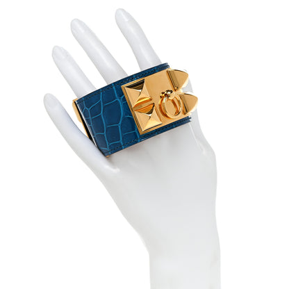 Hermes Shiny Alligator Collier De Chien CDC Bracelet S Bleu Izmir 2 of 7