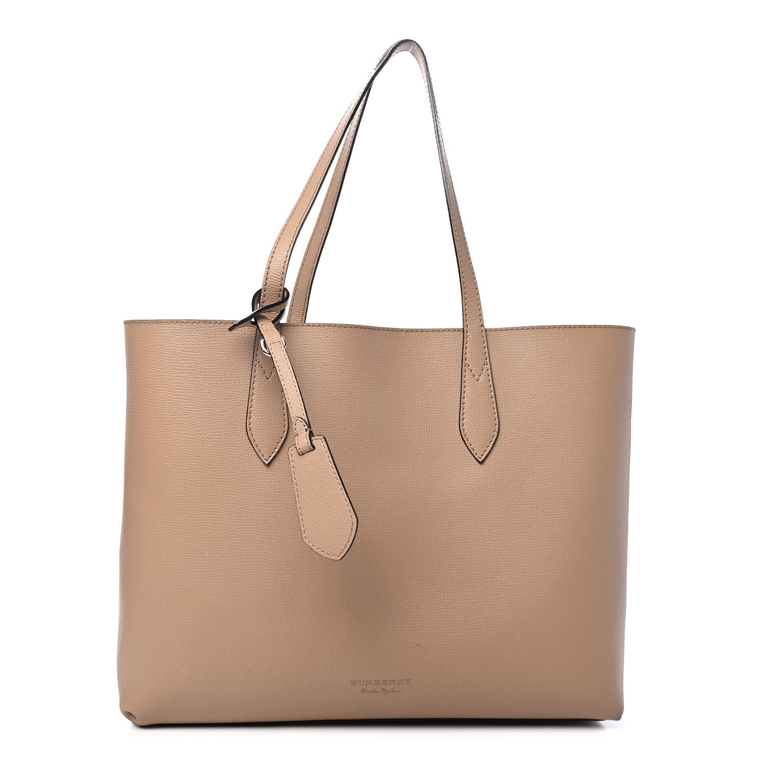 Burberry Grainy Calfskin Haymarket Check Medium Reversible Tote Camel 5 of 9