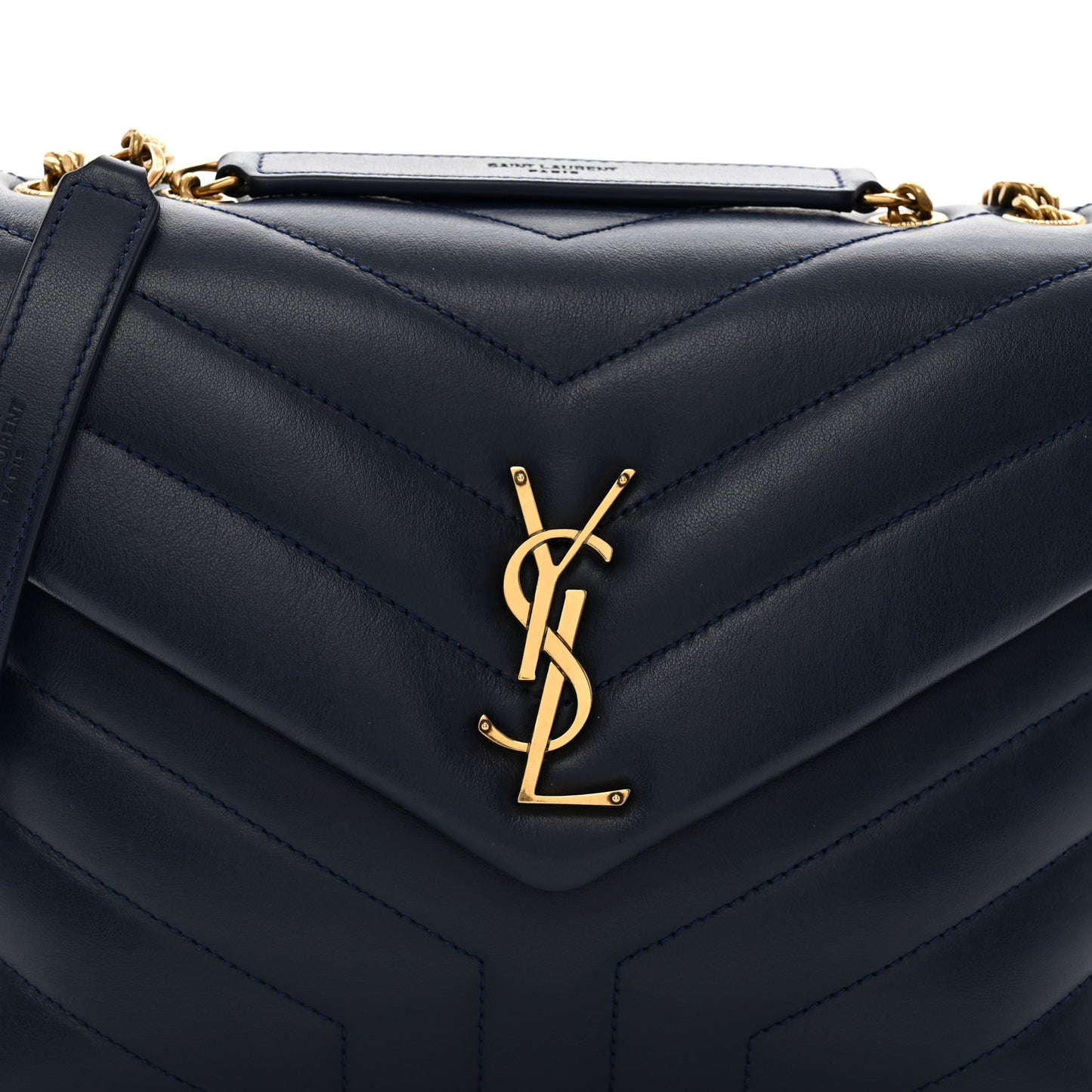 Calfskin Y Quilted Monogram Small Loulou Chain Satchel Blue Charron