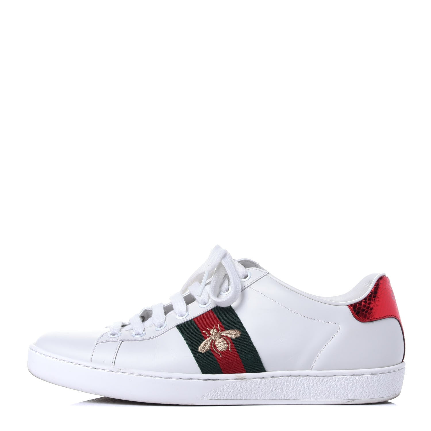 Gucci Calfskin Ayers Bee Embroidered Womens Ace Sneakers 37.5 White Green 1 of 16