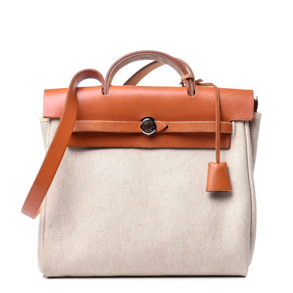 Hermes Toile Vache Calfskin Herbag 30 PM Backpack Natural 1 of 32
