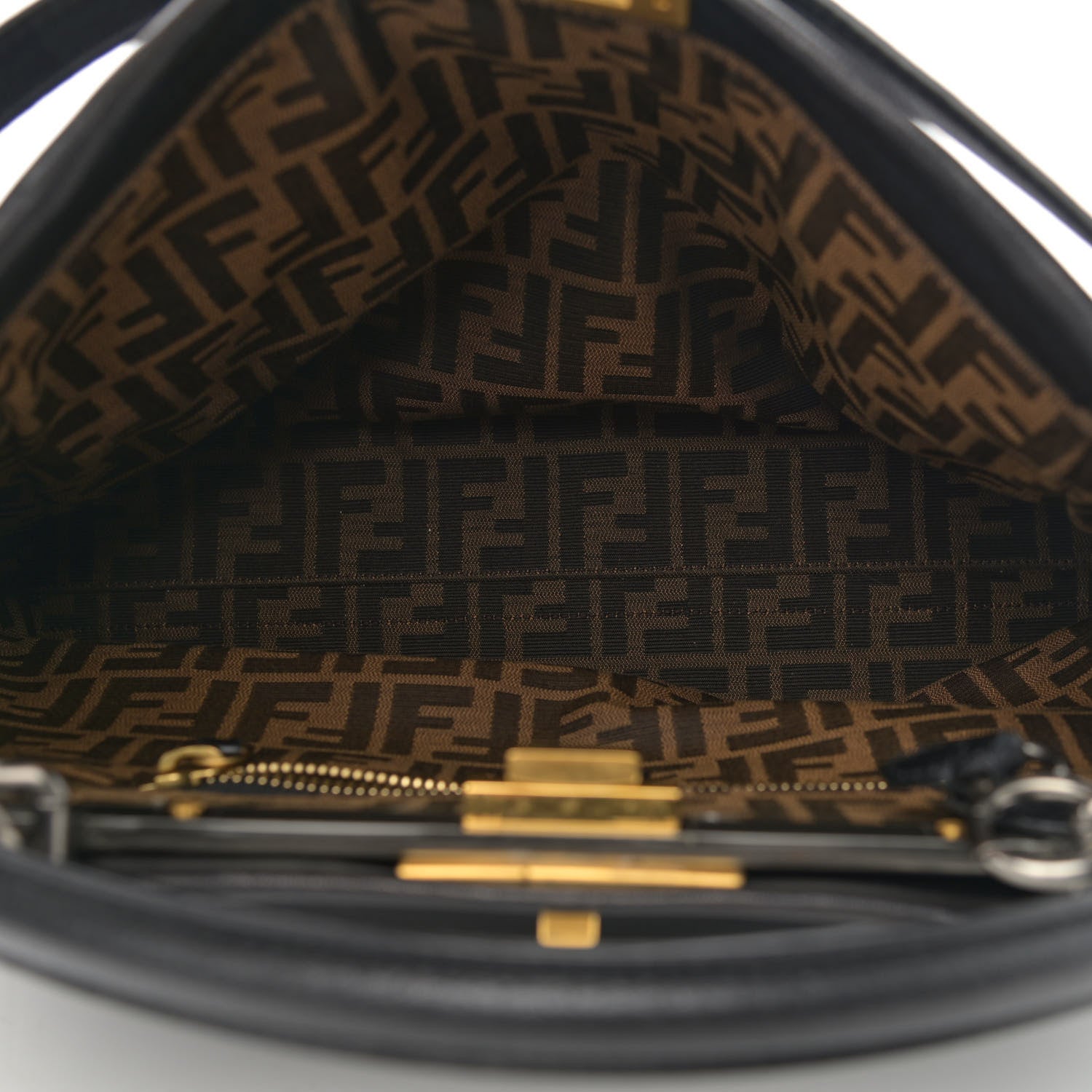 Fendi Goatskin Zucca Large Peekaboo Iconic Satchel Black Tobacco 5 of 12