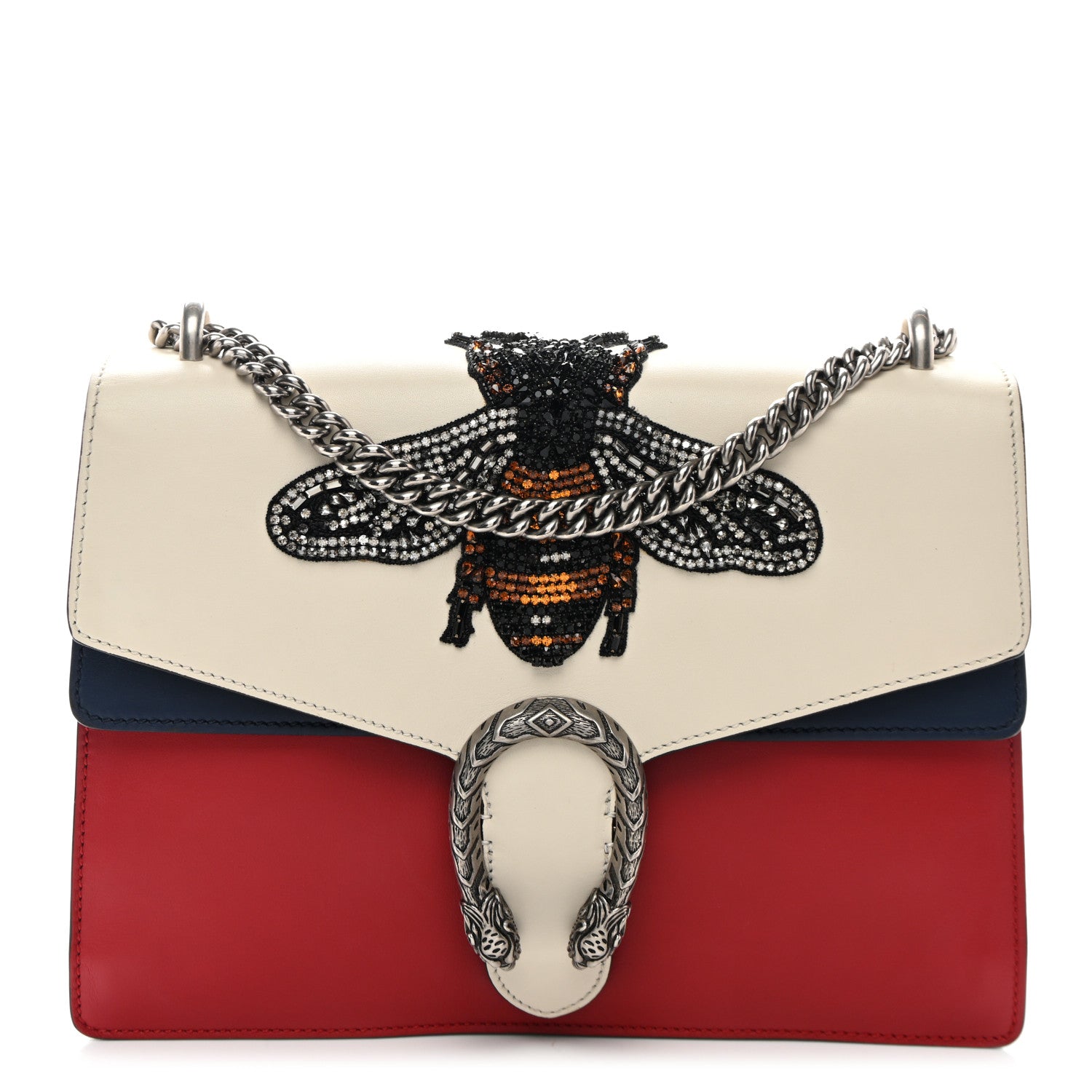 Gucci Calfskin Bee Embroidered Medium Dionysus Shoulder Bag White Blue Hibiscus Red 1 of 13