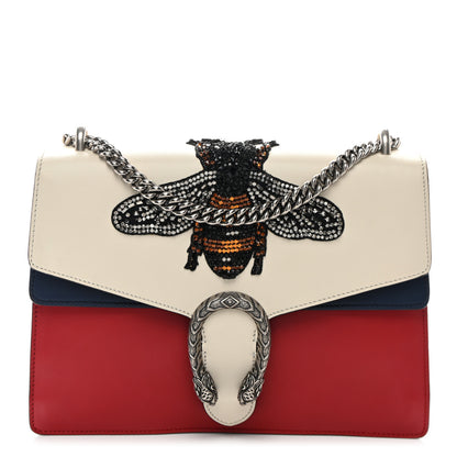 Gucci Calfskin Bee Embroidered Medium Dionysus Shoulder Bag White Blue Hibiscus Red 1 of 13