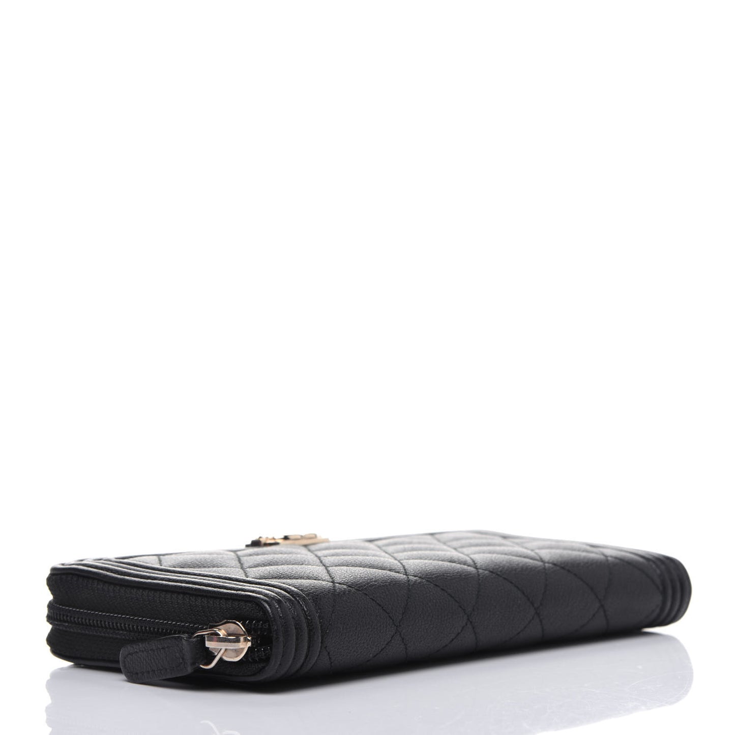 Caviar Quilted Boy Long Zip Around Wallet Black
