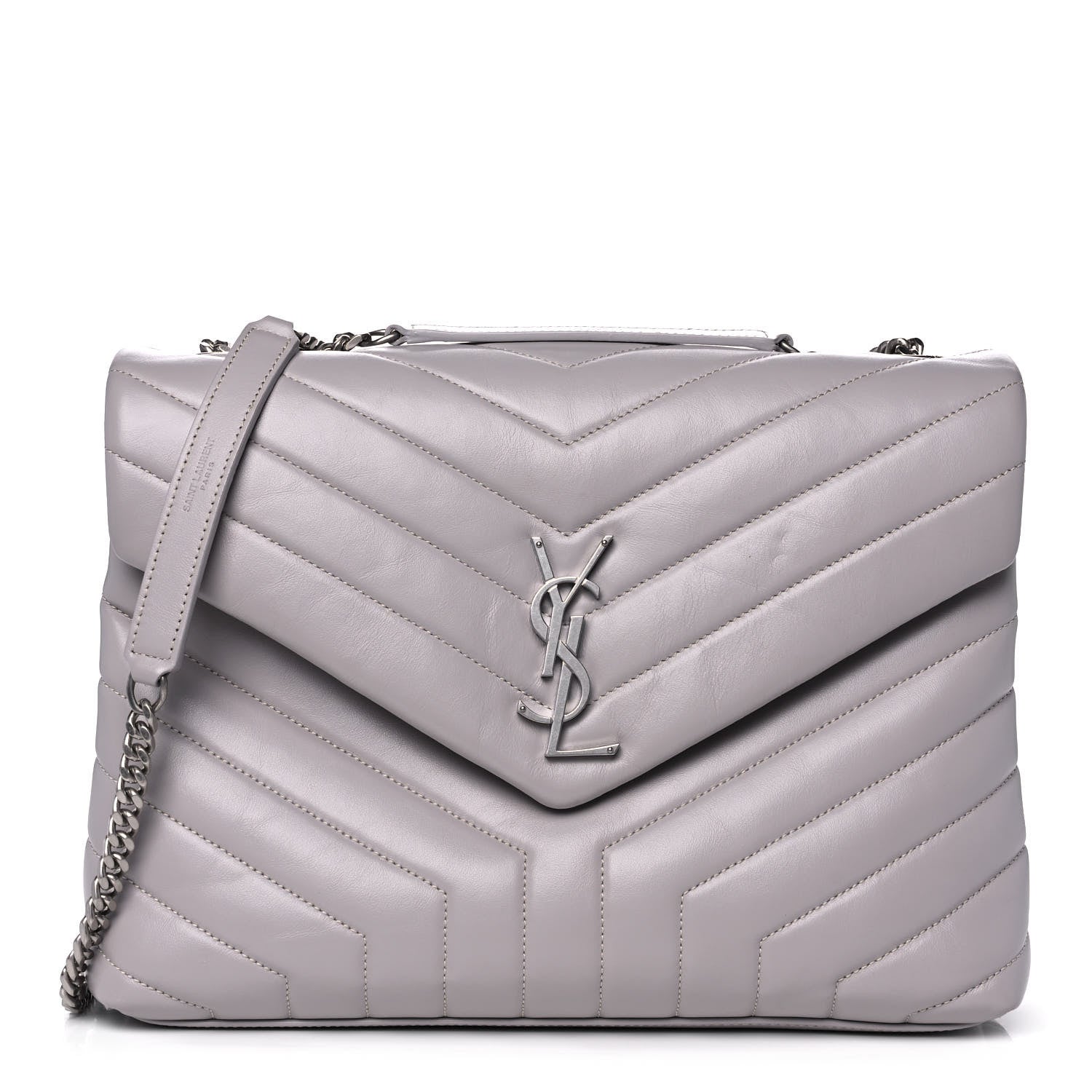 Saint Laurent Calfskin Y Quilted Monogram Medium Loulou Chain Satchel Granite 1 of 12