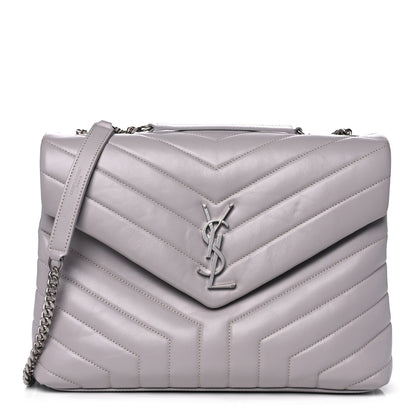 Saint Laurent Calfskin Y Quilted Monogram Medium Loulou Chain Satchel Granite 1 of 12
