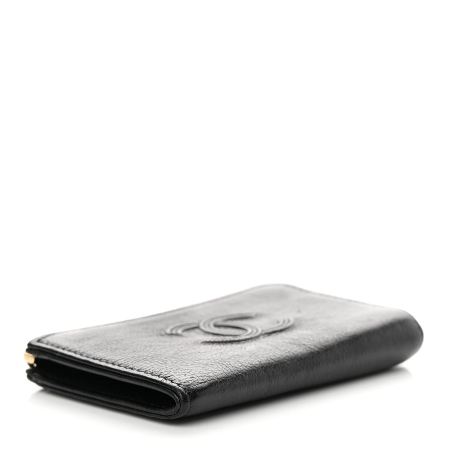 Calfskin Chain Embossed CC Key Holder Case Black