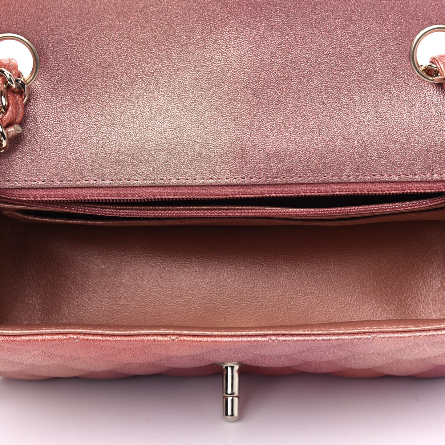 Metallic Lambskin Quilted Ombre Mini Rectangular Flap Pink