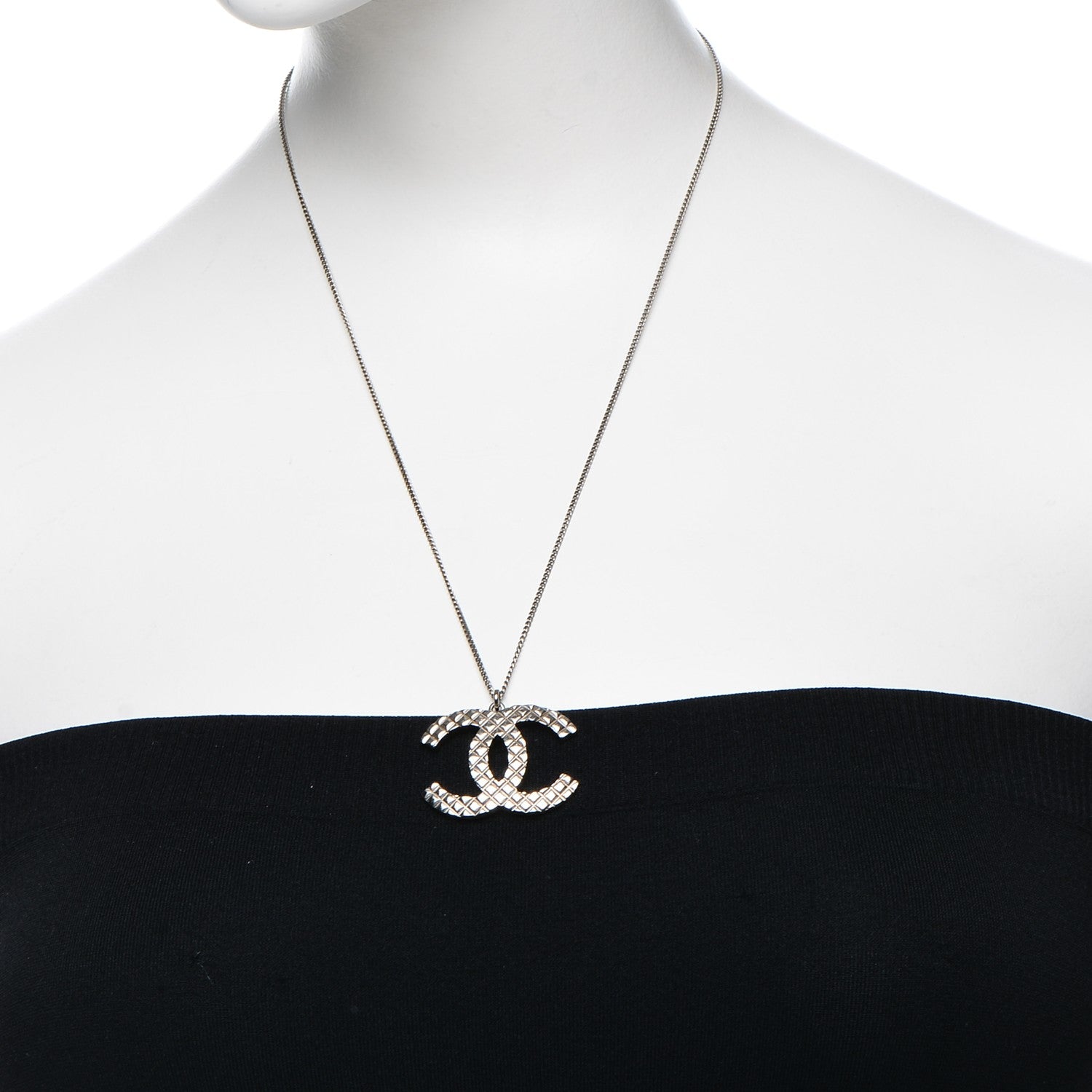 Chanel Quilted CC Pendant Necklace Silver 2 of 7