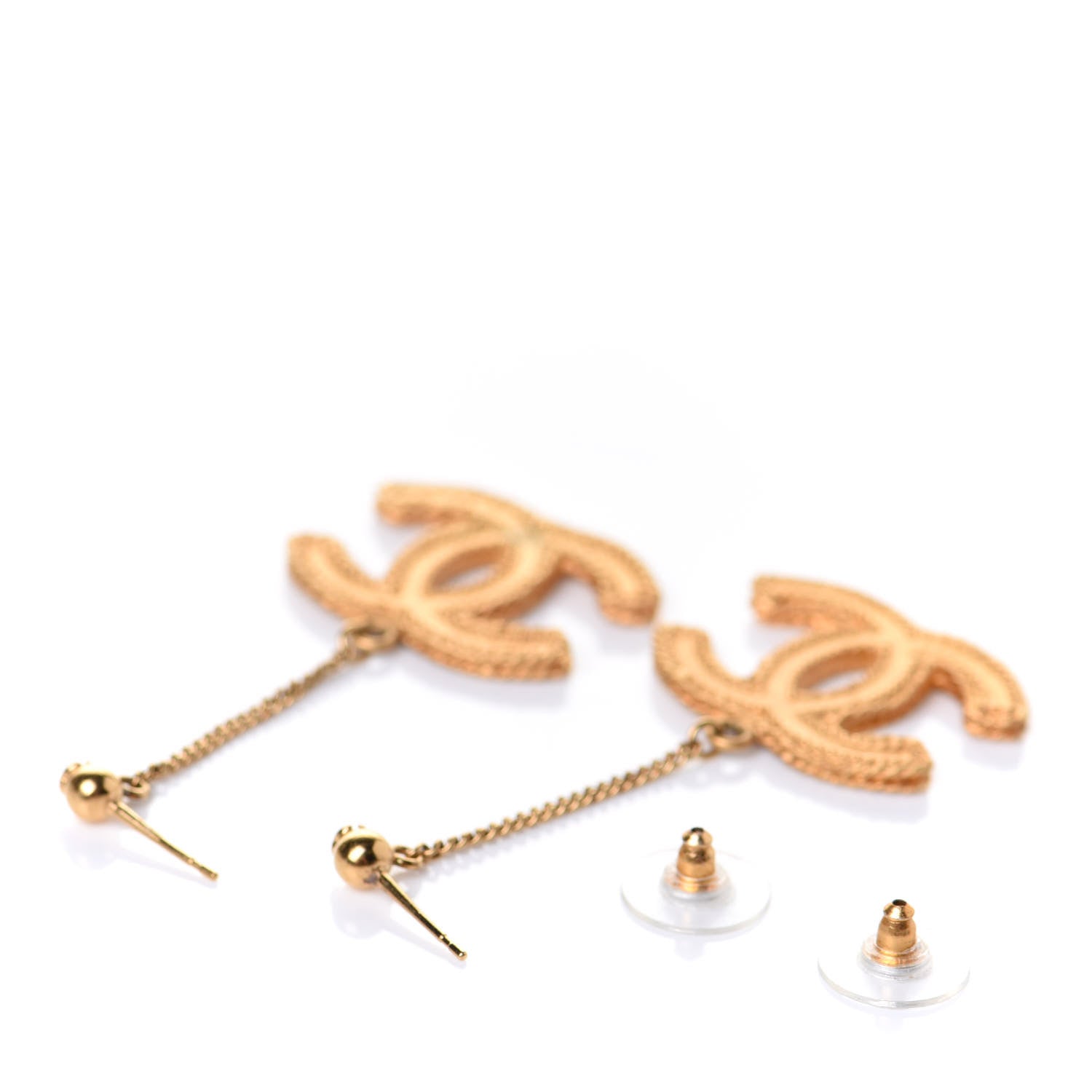 Chanel CC Drop Earrings Matte Gold 3 of 5