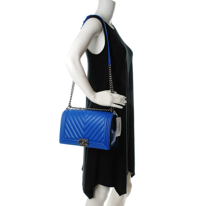Chanel Calfskin Chevron Quilted New Medium Boy Flap Bright Blue 2 of 8