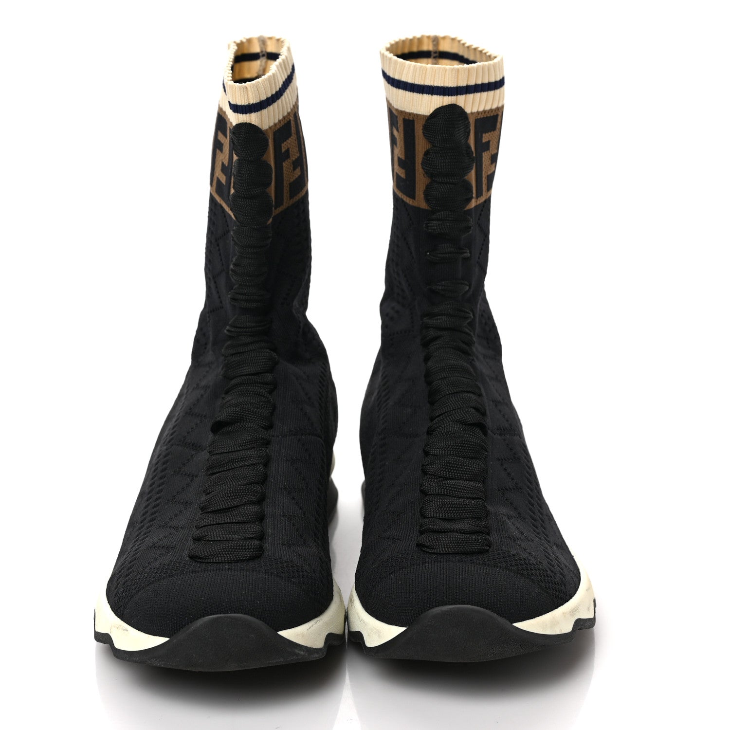 Fendi Stretch Knit Jacquard FF Sock Sneakers 41.5 Black 2 of 7